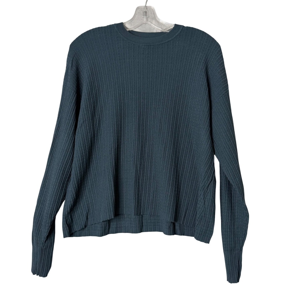 M.M. Lafleur The Tyler‎ Pullover Top Womens S Deep Sea Blue Geo Micro Knit